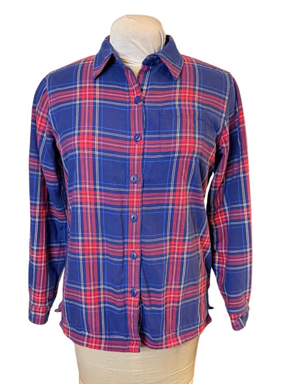 LL Bean Fleece Lined Flannel Plaid Shirt Jacket Women’s XSmall Navy/Red